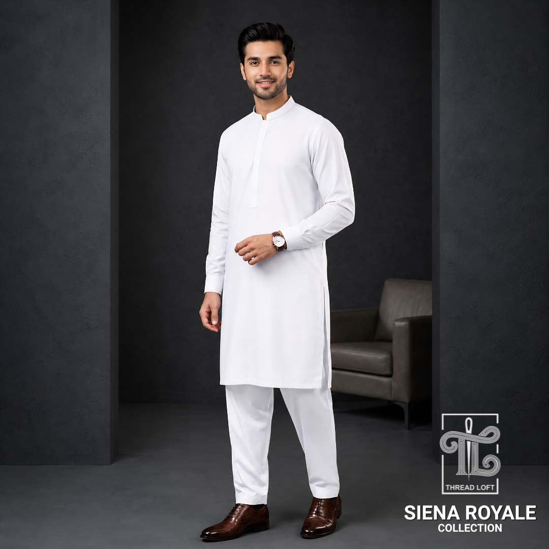 Siena Royale White Men’s Shalwar Kameez – Premium Modern Eastern Wear