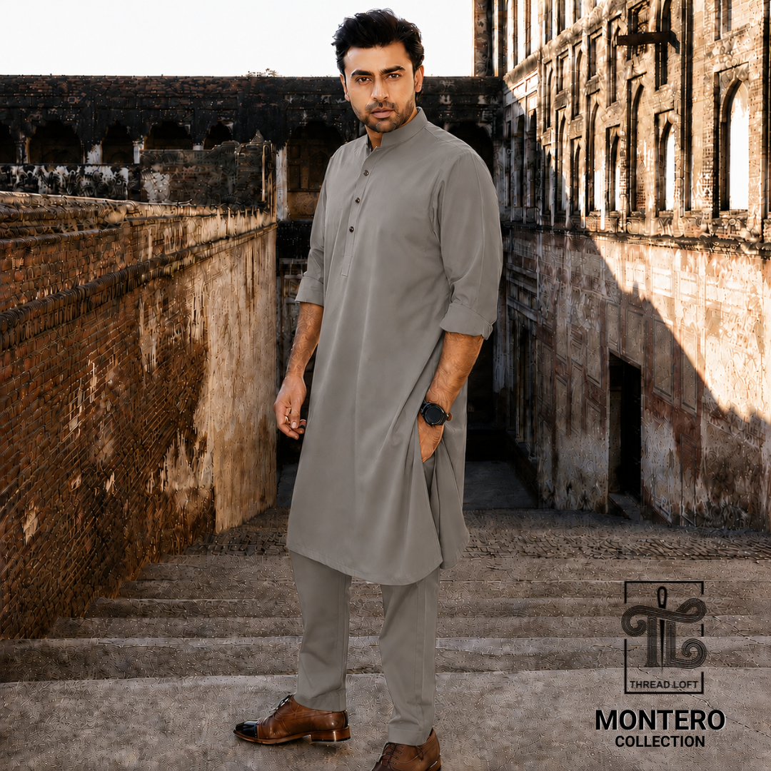 Ash Grey Men’s Shalwar Kameez – Modern Premium Eastern Wear