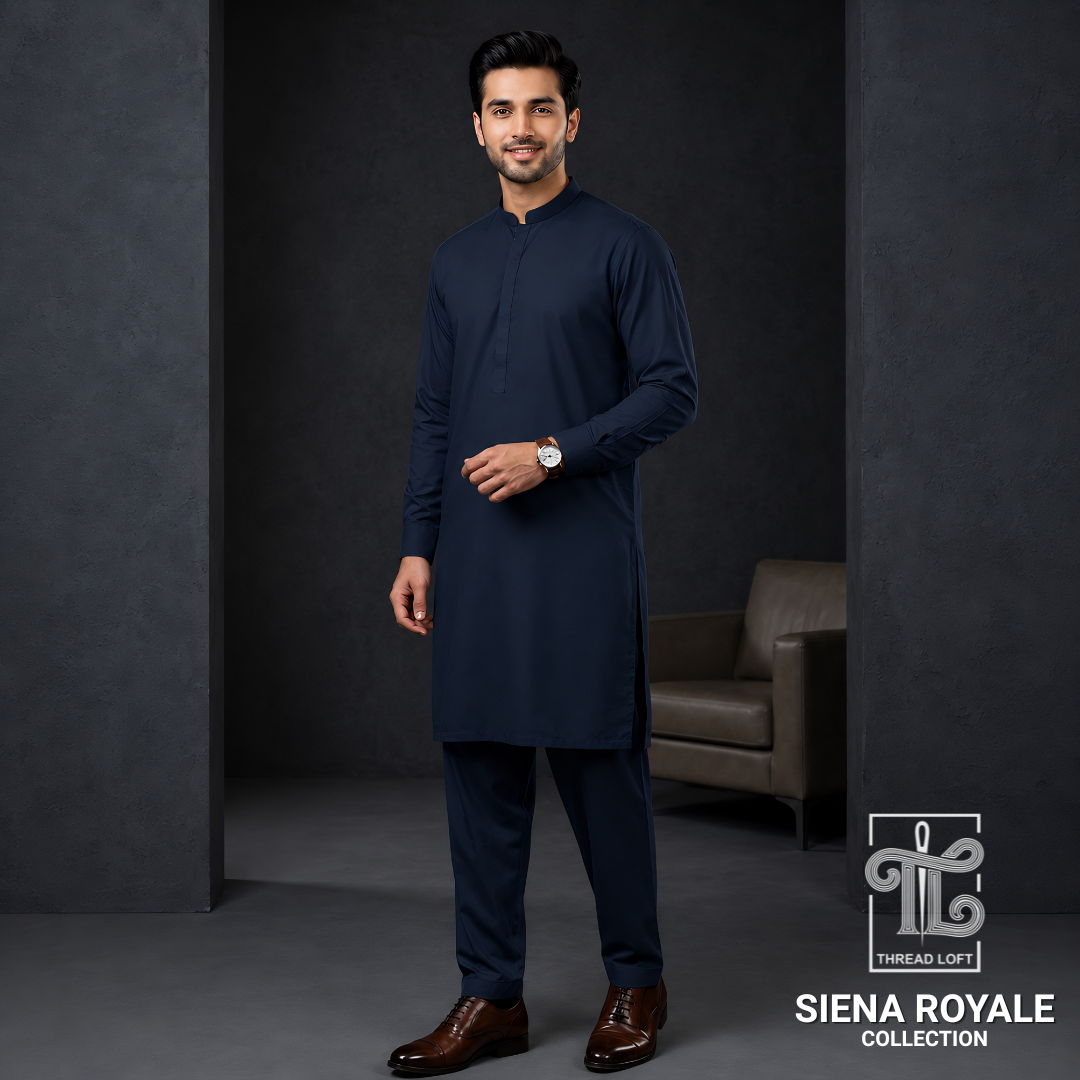 Siena Royale Navy Blue Men’s Shalwar Kameez – Premium Modern Eastern Wear