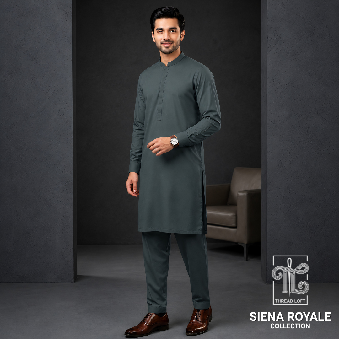 Steel Grey Men’s Shalwar Kameez – Premium Tailored Fit