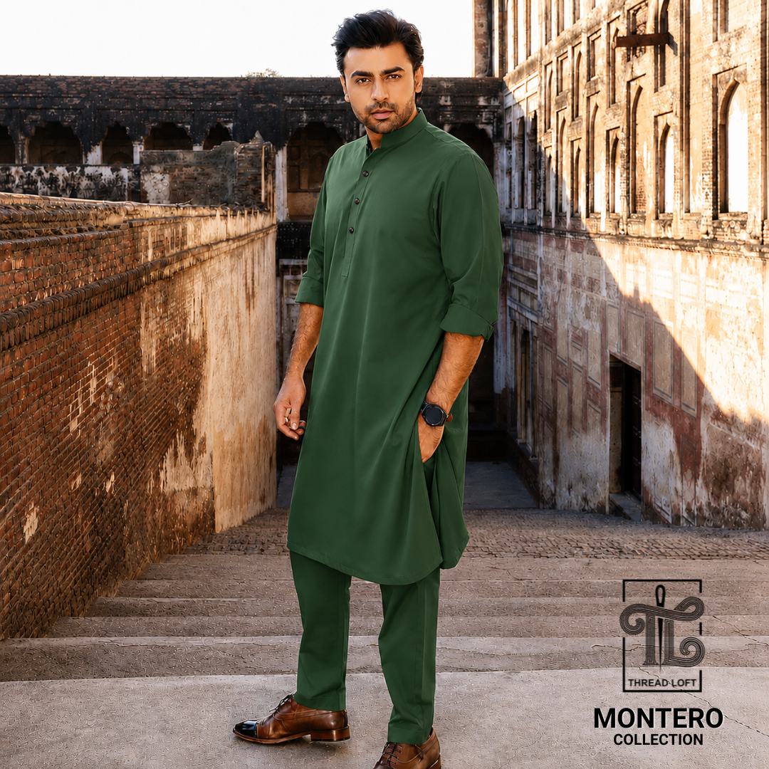 Olive Green Men’s Shalwar Kameez – Premium Tailored Fit