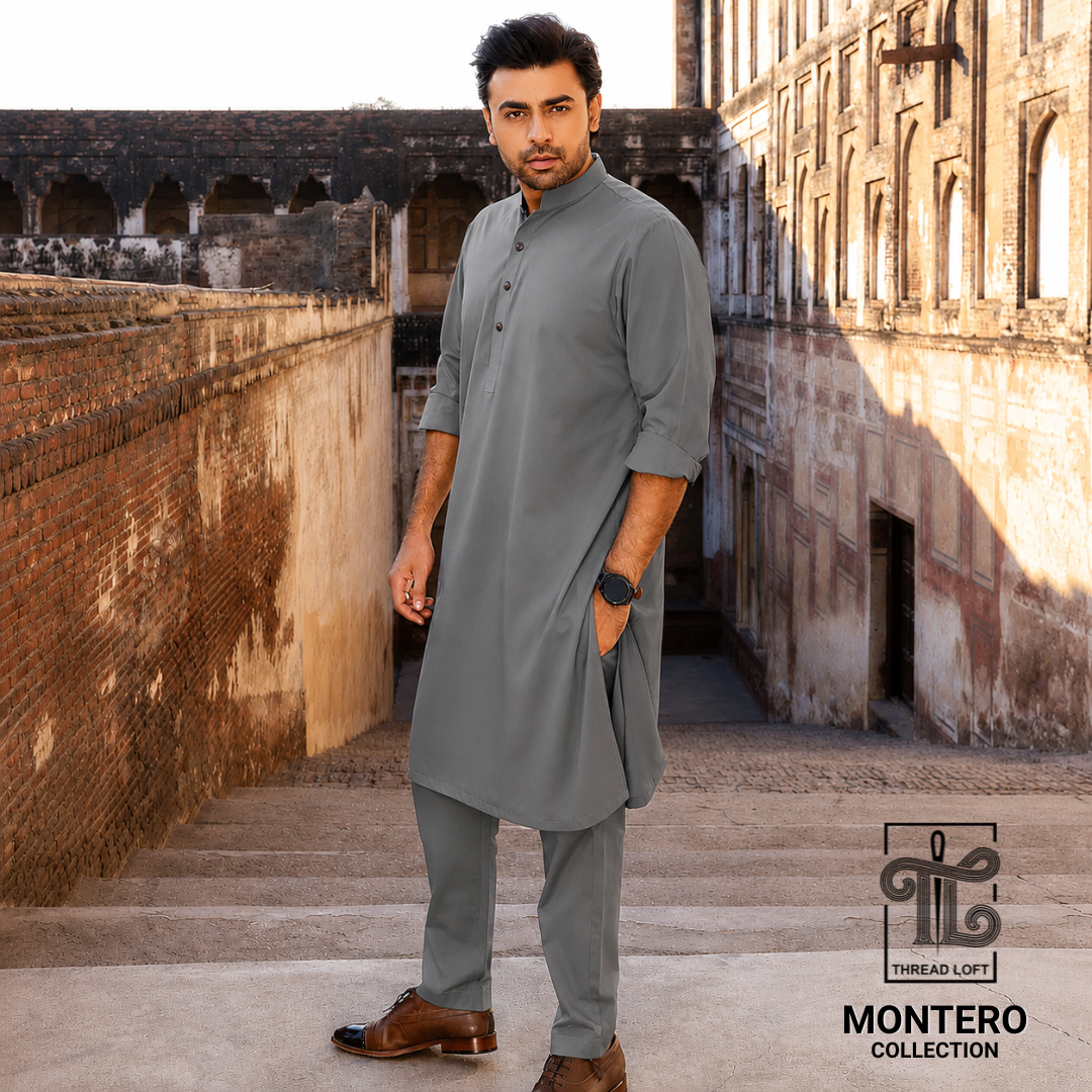 Steel Grey Men’s Shalwar Kameez – Premium Tailored Fit