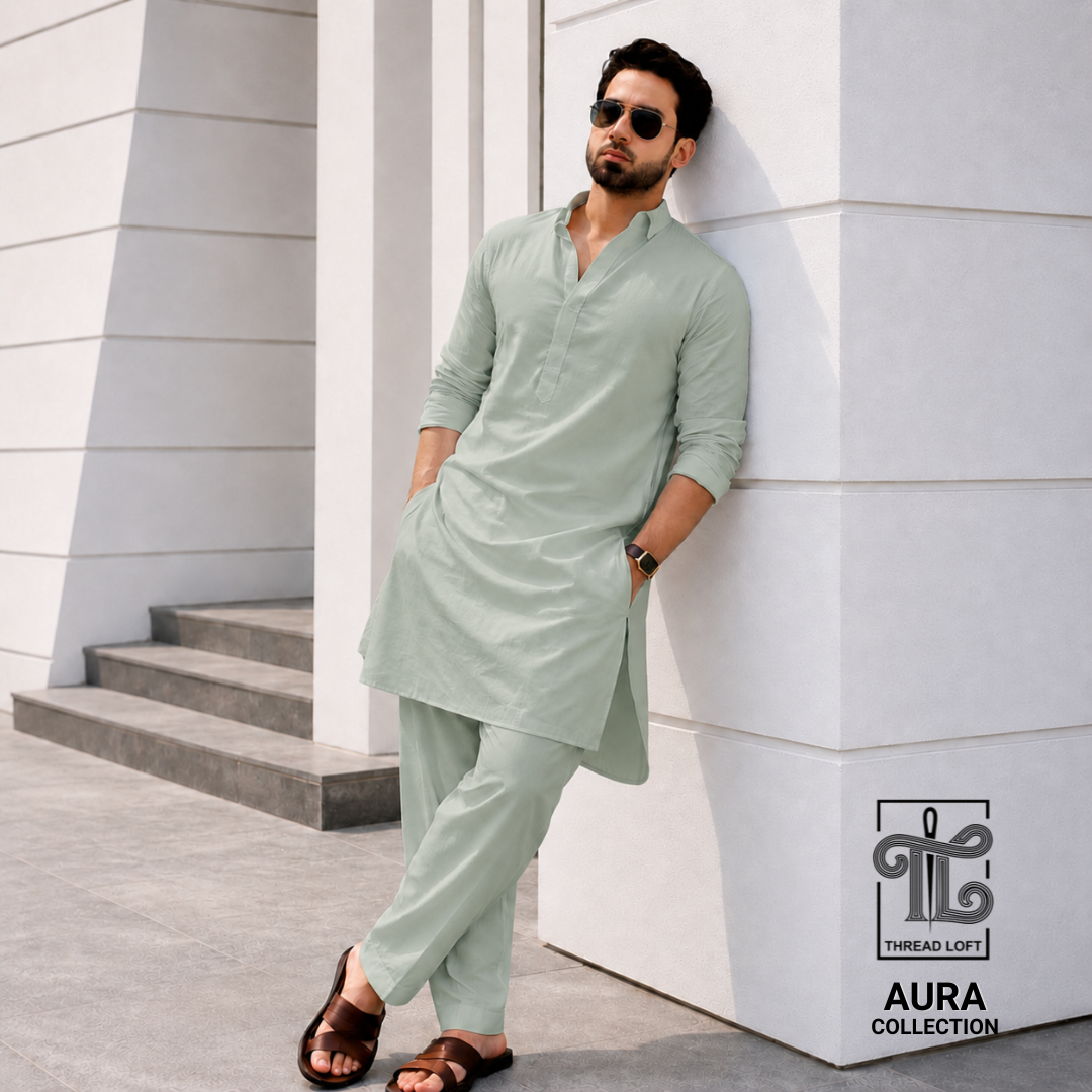 Mint Green Men’s Shalwar Kameez – Premium Relaxed Fit