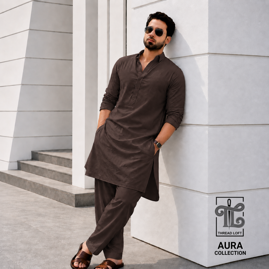 Chocolate Brown Men’s Shalwar Kameez – Premium Tailored Fit