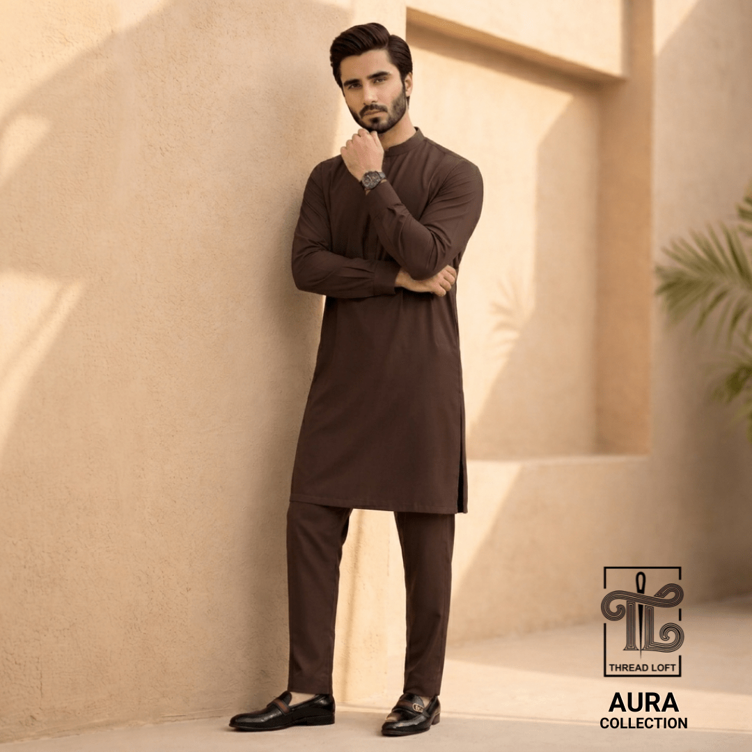 Classic Brown Men’s Shalwar Kameez – Premium Tailored Fit - Threadloft