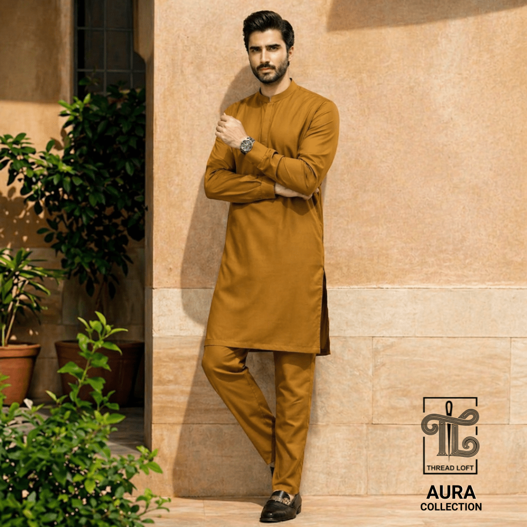 Mustard Brown Men’s Shalwar Kameez – Premium Tailored Fit - Threadloft