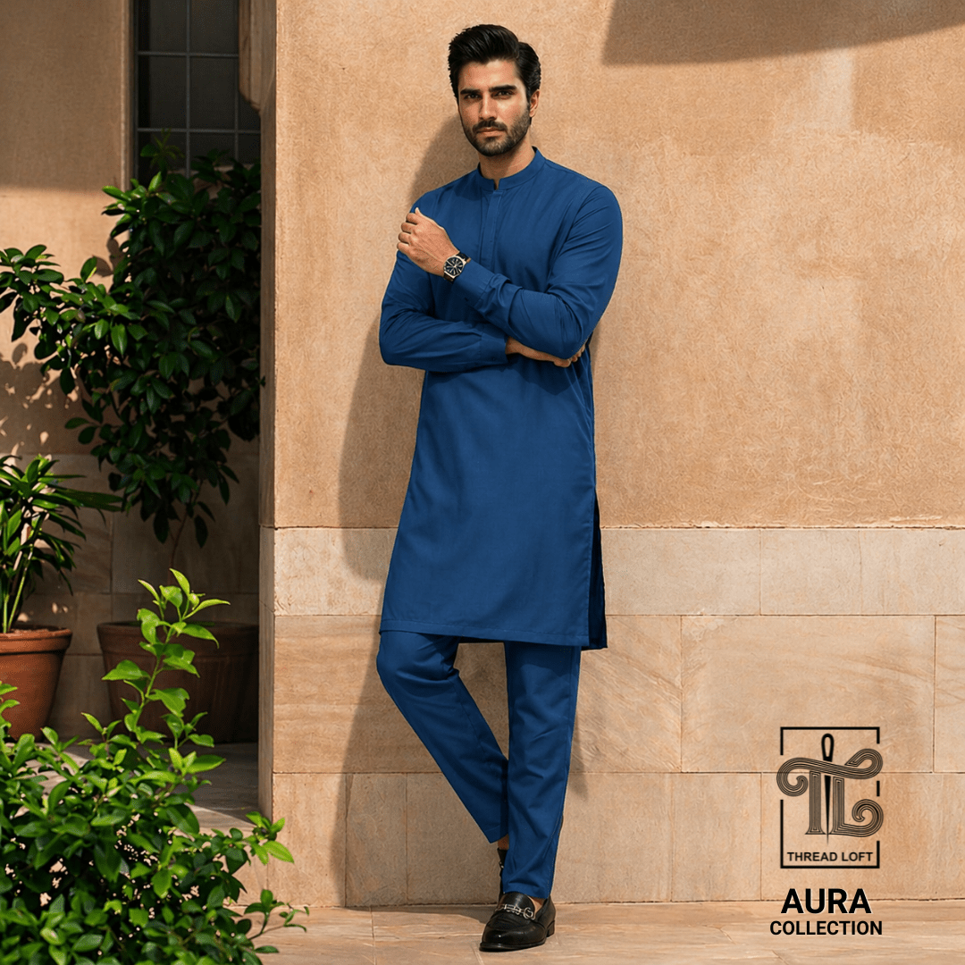 Royal Blue Men’s Shalwar Kameez – Premium Tailored Fit - Threadloft